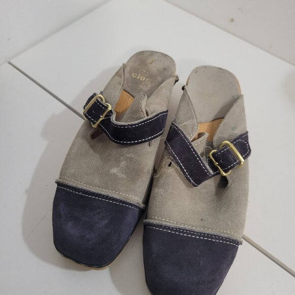Vintage 1970's Like New Clark's Wooden Clogs with Suede Upper Size 7 - Picture 3 of 7